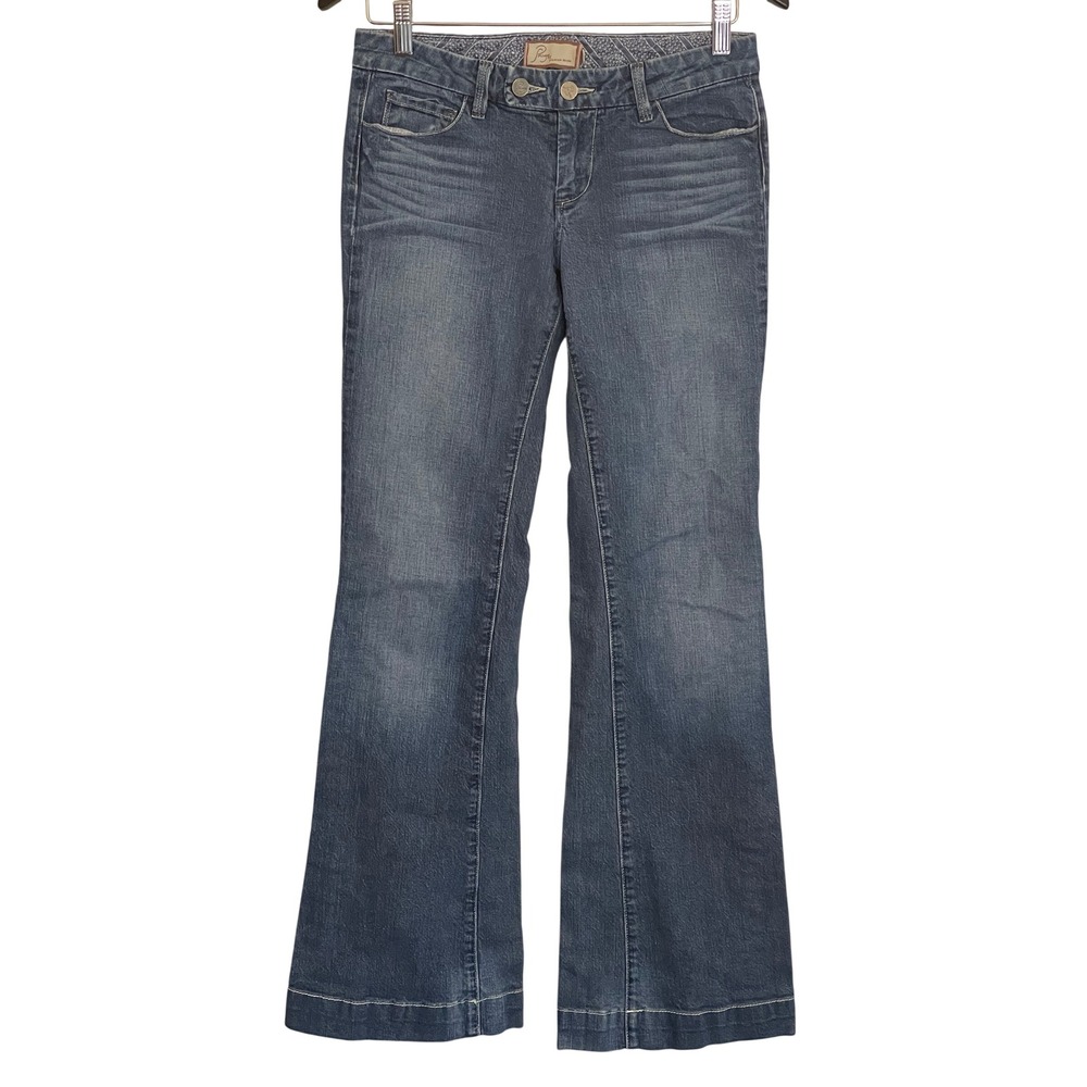 Paige Premium Denim Echo Park Flare Jeans Blue Medium Wash‎ Low Rise Size 28